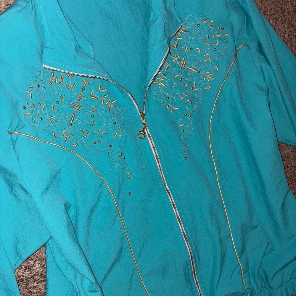 Vintage Turquoise and gold zip-up tracksuit jacket - Picture 2 of 7